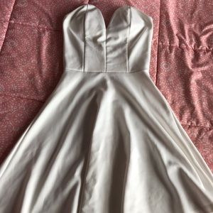 Deep V white skater dress